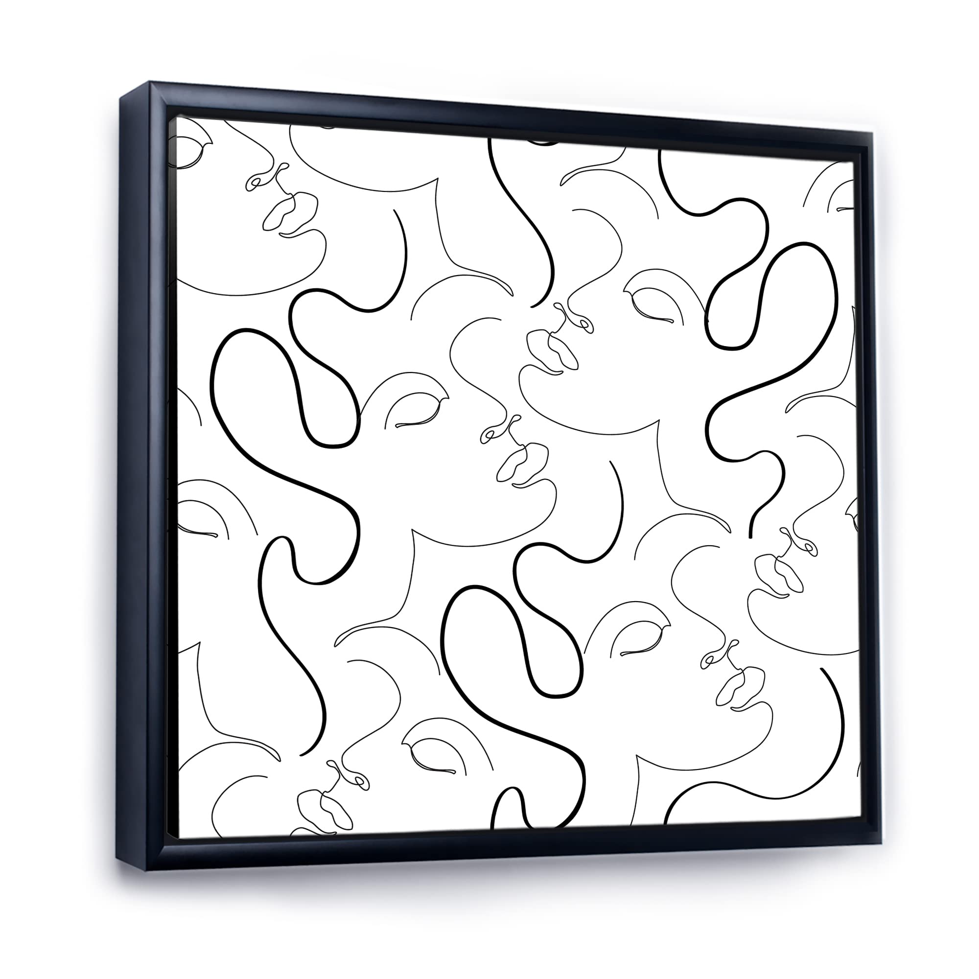 DesignQ Minimalist One Line Drawing Portraits - Modern Framed Canvas Wall Art Print for Living Room, Bedroom & Office Decor | Unique Handmade Home Decor Gift Idea