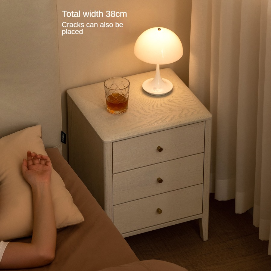 Solid Oak Wood Nightstand - Cream Finish, Modern Bedside Table for Bedroom, Living Room, or Nursery Furniture