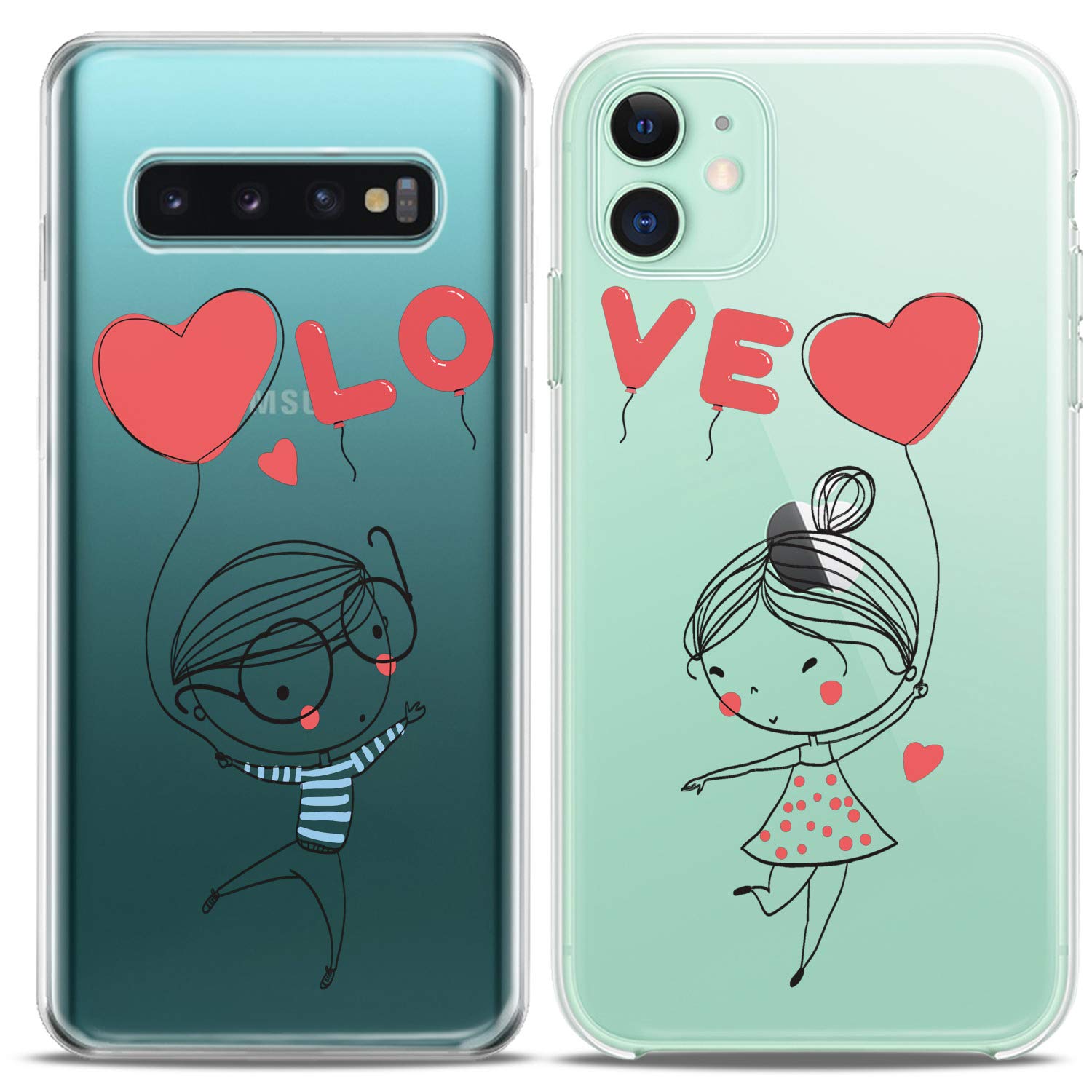 **Matching Couple Phone Cases for iPhone 16/15/14/13/12/11 Pro Max/Mini/Xs/X/6s/8 Plus/7+/Xr/10/SE/5 – Cute Balloon Silicone Cover – Romantic Gift for Girlfriend, Women, Couples – Perfect for Anniversaries & Valentine's Day**