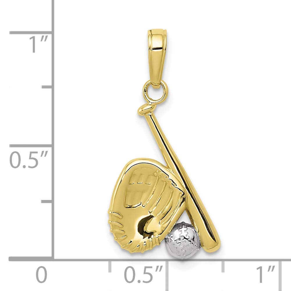 10K Yellow Gold Rhodium-Plated Baseball Bat & Glove Pendant Necklace - 0.98 x 0.49 Inch - Perfect Gift for Baseball Fans & Sports Lovers - Jewelry for Games, Birthdays & Special Occasions