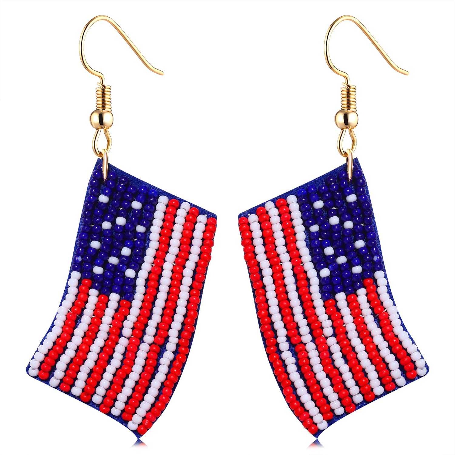 Patriotic American Flag Earrings for Women - Handmade Beaded Heart Star Dangle Drop Earrings - Perfect Independence Day & 4th of July Gifts - Great for Parties, Festivals, and National Celebrations