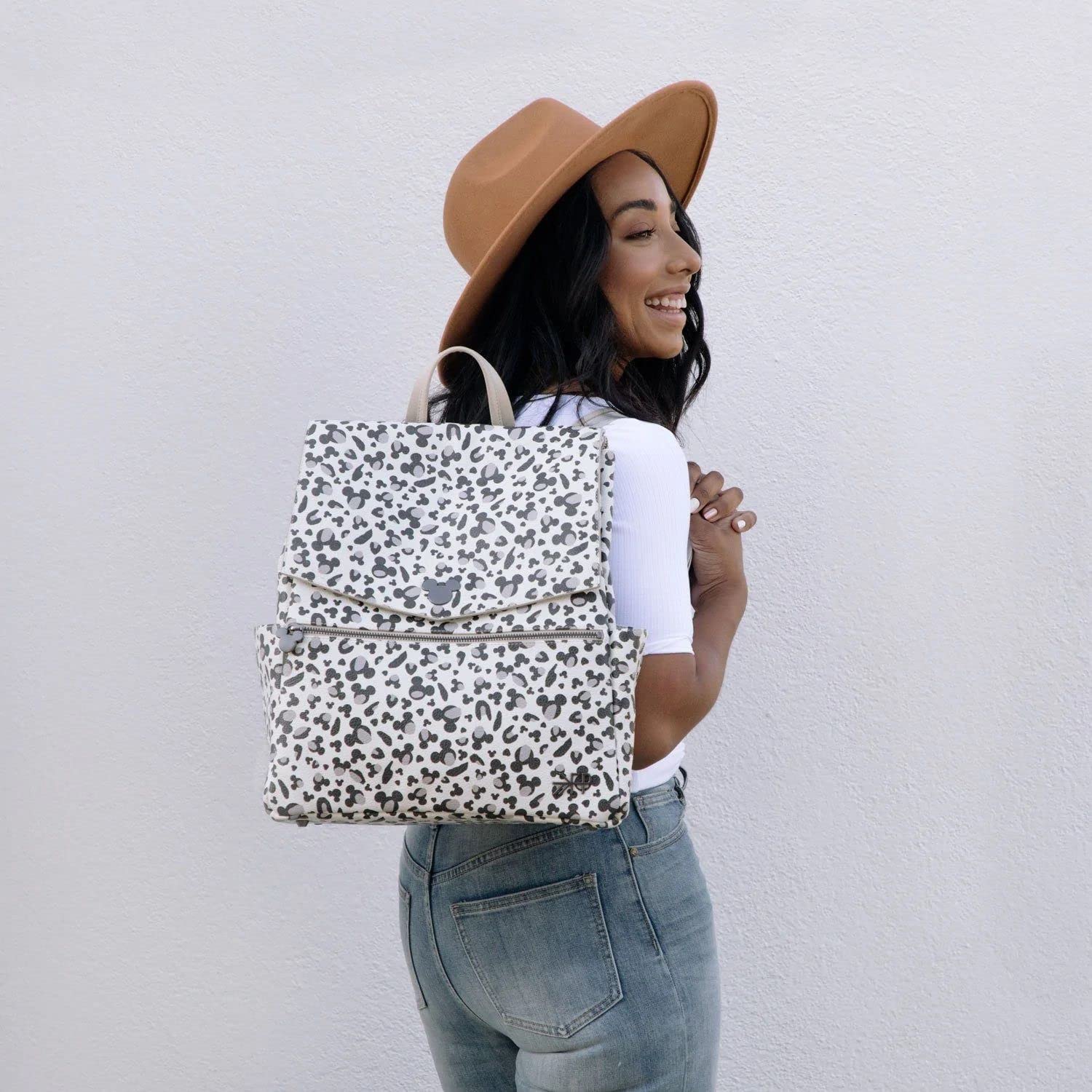 Freshly Picked Classic Diaper Bag Backpack - Waterproof Vegan Leather with Changing Pad & Convertible Design (Mickey Leopard Print) - Perfect for Baby Essentials, Travel & On-the-Go Parents