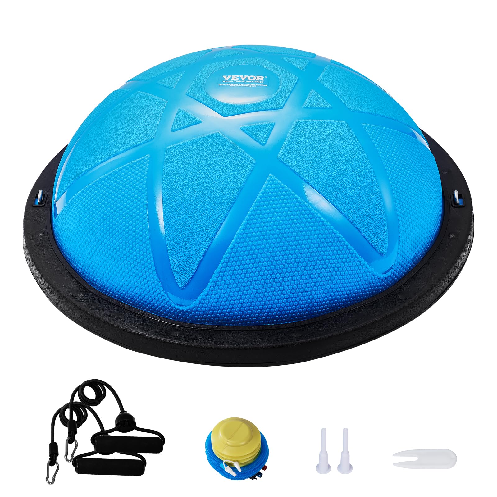 VEVOR 23/26 Inch Half Exercise Ball Trainer - 1500lbs Capacity Stability Ball with Resistance Bands & Foot Pump - Yoga Balance Ball for Home Gym, Core Workouts, Pilates, Physical Therapy & Full Body Fitness - Black