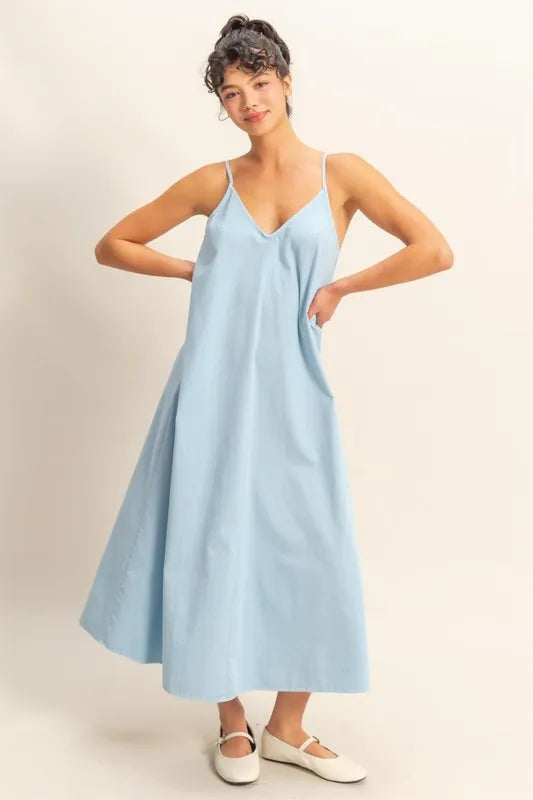 Baby Blue V-Neck Loose Flowy Dress for Women | Casual Summer Maxi Dress | Perfect for Beach, Vacation & Boho Style Outfits
