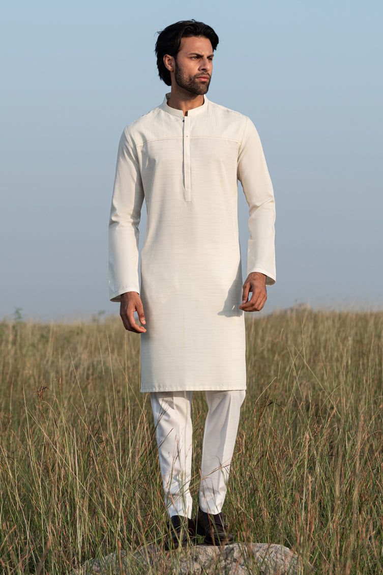 Blended White Kurta by J. Junaid Jamshed | Premium Cotton Embroidered Traditional Pakistani Dress for Men | Perfect for Eid, Weddings & Cultural Events