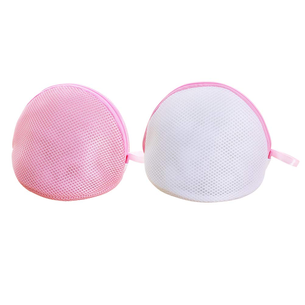 DOITOOL 2-Pack Zippered Mesh Laundry Bags for Delicates - Bra, Lingerie & Panties Washing Protection with Shell Bracket (Pink & White) | Gentle Wash, Travel & Storage Organizer