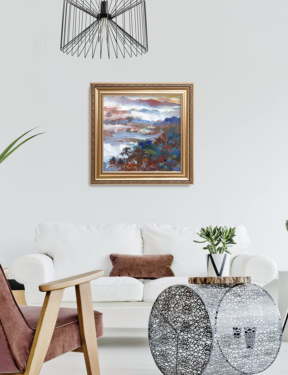 DECORARTS - David Ma Mountain Overlook Abstract Landscape Wall Art Print | Giclee on Canvas in Classic Golden Frame | 26