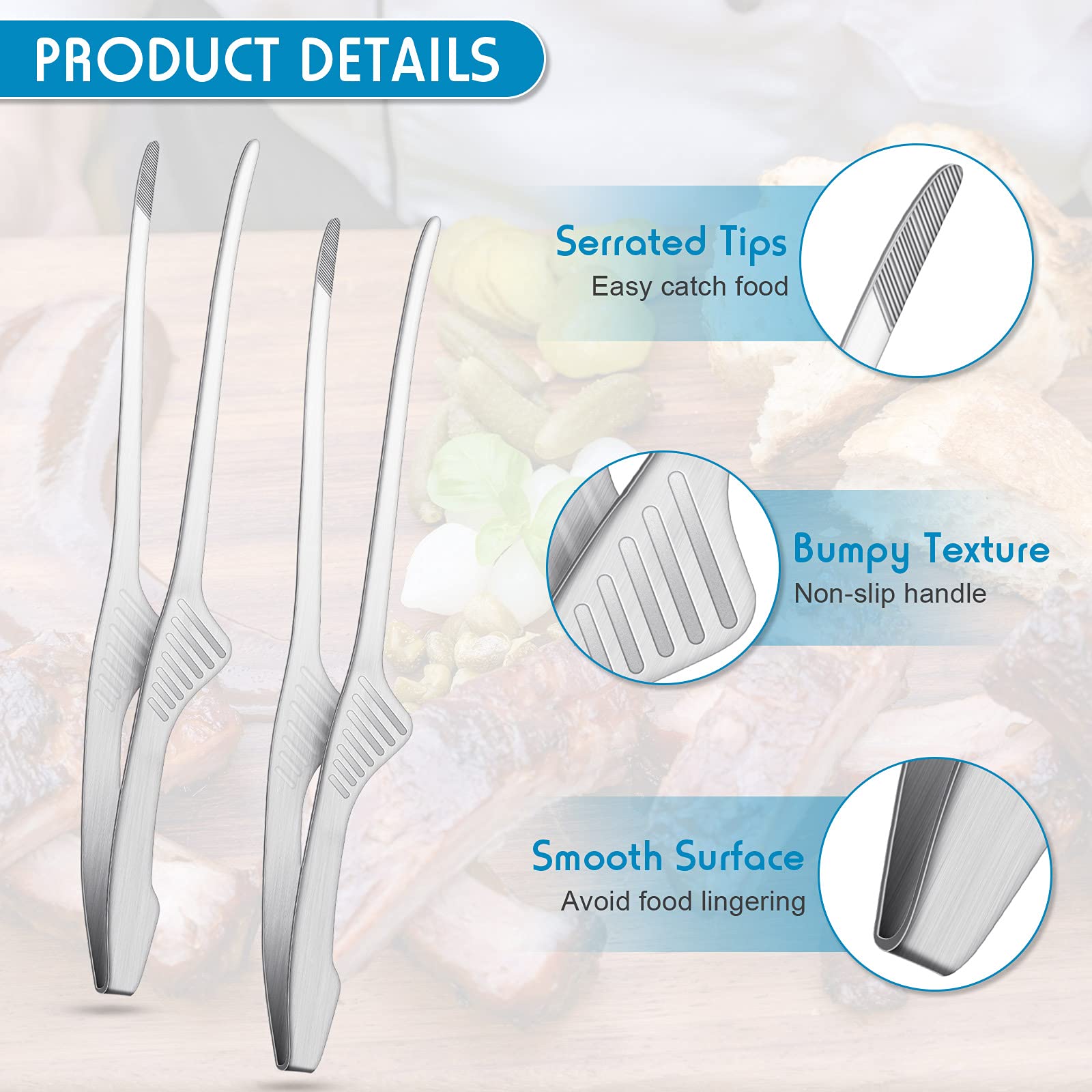Stainless Steel BBQ Tongs for Korean & Japanese Cooking - Non-Slip Serving Utensils for Grilling, Camping & Buffet (8-Piece Set)