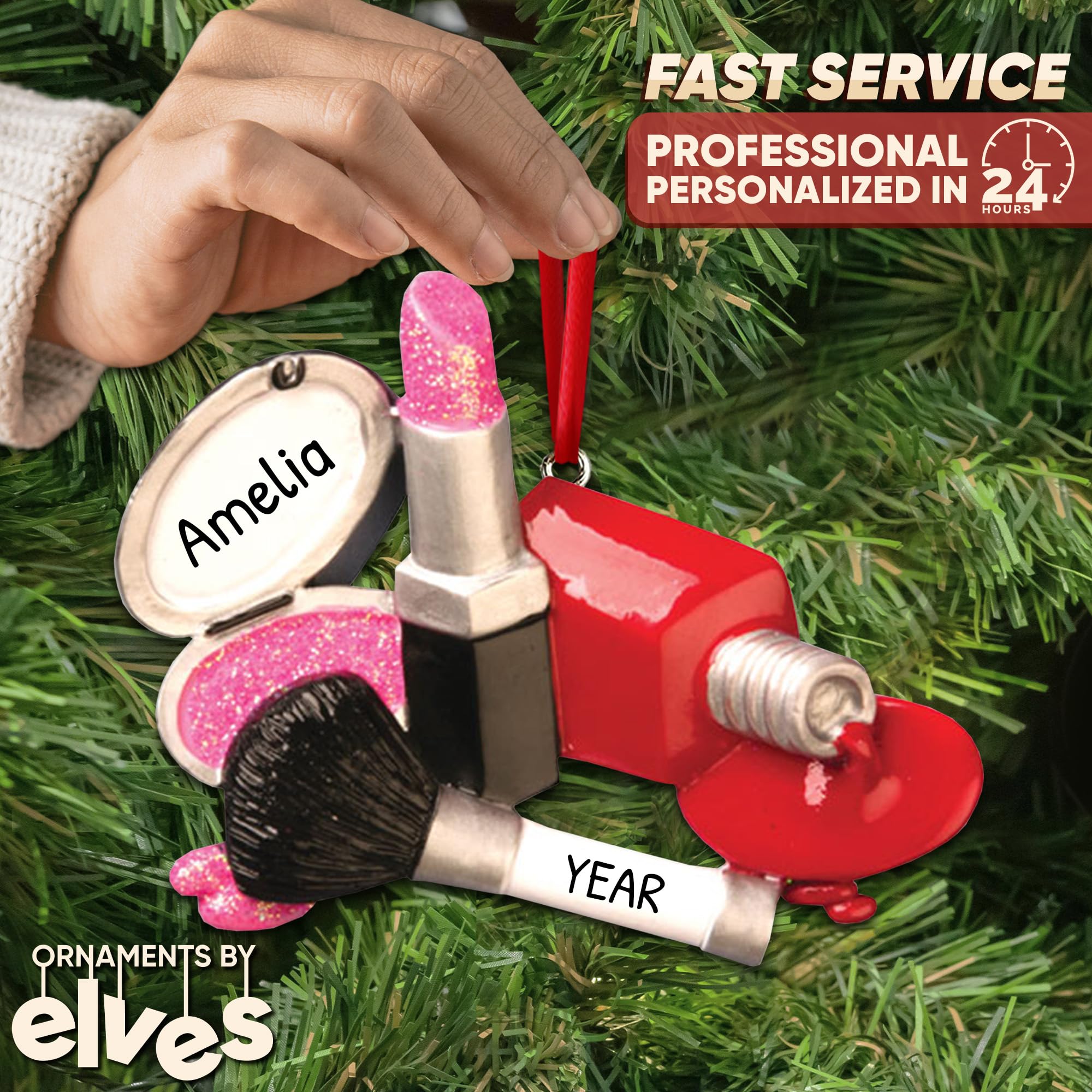 2024 Personalized Beautician Christmas Ornaments - Unique Cosmetology Gifts, Lipstick & Makeup Themed Tree Decorations | Perfect for Hair Stylists, Makeup Artists & Beauty Professionals | Christmas Tree Decor & Salon Holiday Gifts