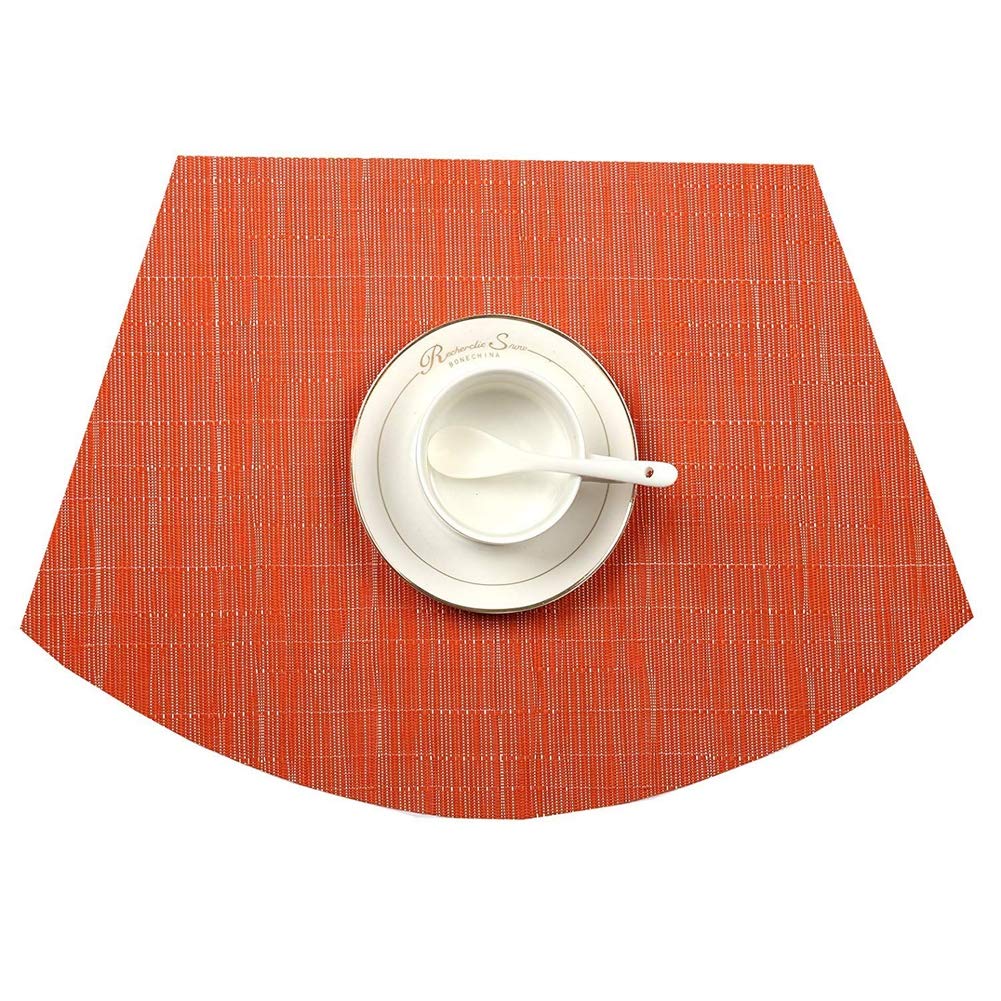 Premium Woven Vinyl Wedge Placemats Set - 1 Round Centerpiece + 6 Wedge Placemats, Heat Resistant & Easy Clean Table Mats for Dining Room Decor, Orange - Perfect for Holiday Dinners, Family Gatherings & Formal Dining Settings