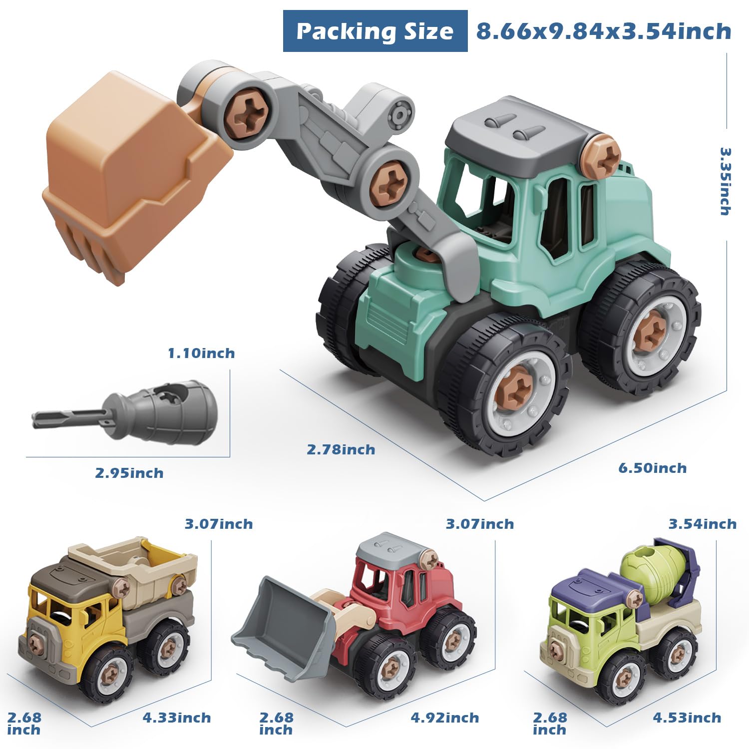 STEM Construction Toys for Kids Ages 3-7 - Educational Take Apart Excavator & Truck Building Set for Boys & Girls - Perfect for Sandbox Play, STEM Learning & Birthday/Christmas Gifts