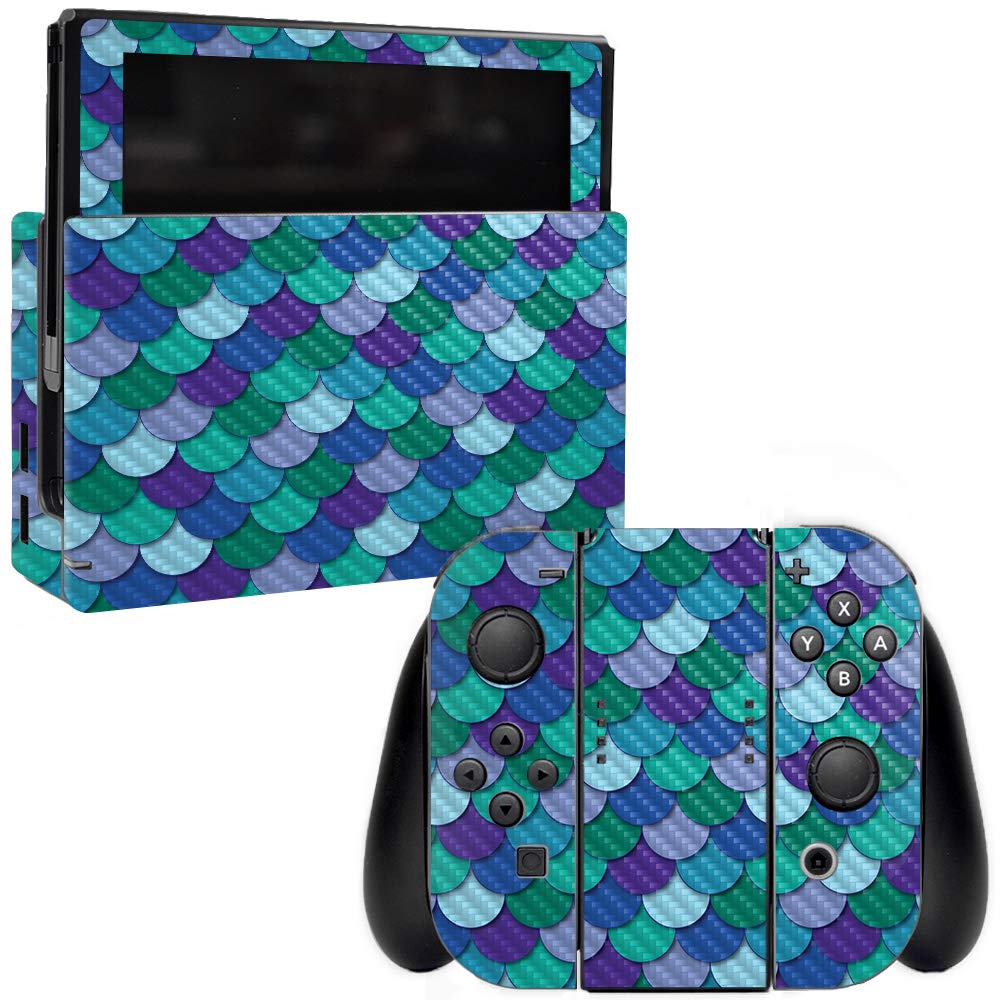 MightySkins Blue Carbon Fiber Skin for Nintendo Switch - Protective & Durable Textured Cover | Easy to Apply, Remove & Change Styles | Made in USA | Perfect for Gaming, Travel & Customization
