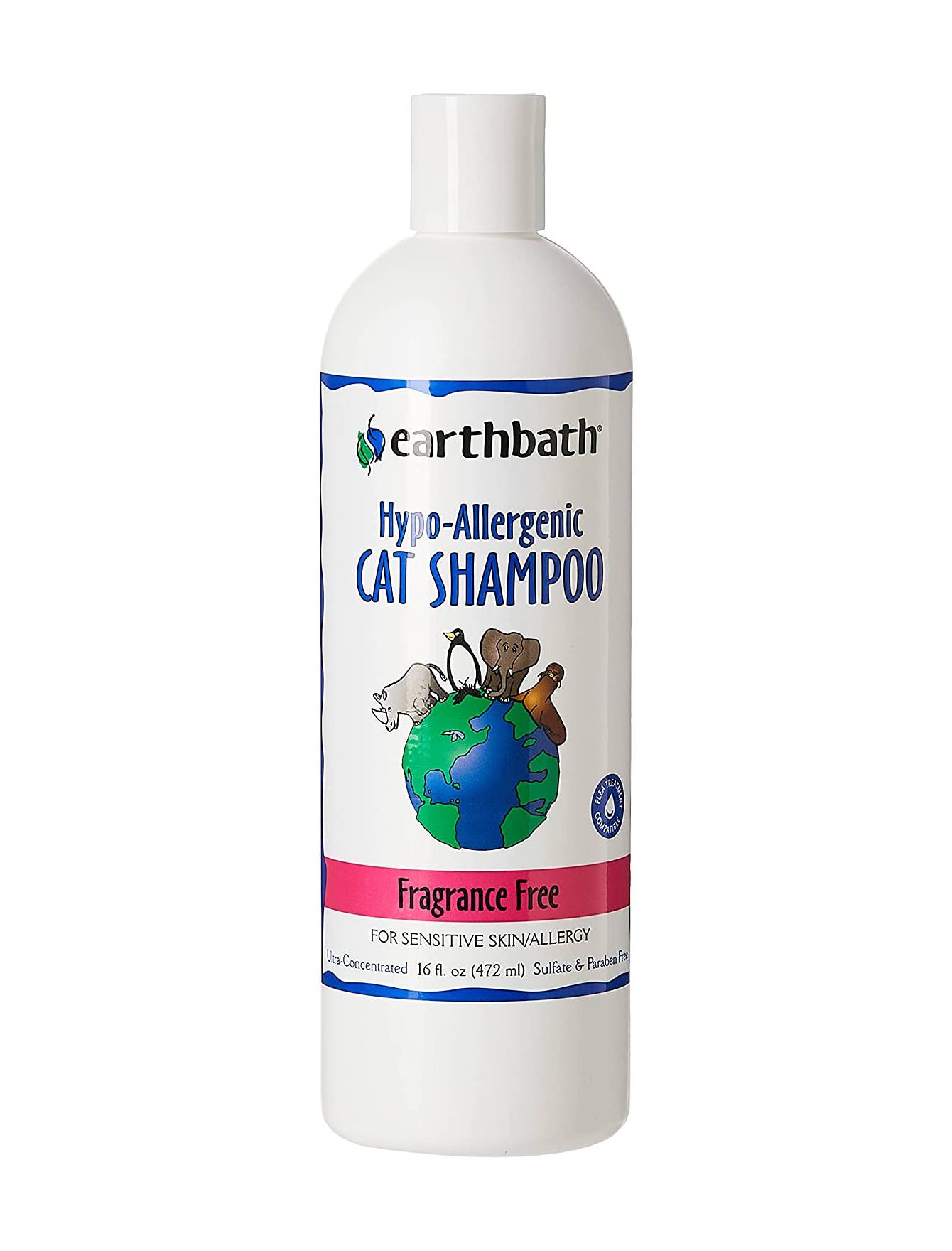 Earthbath Hypoallergenic Cat Shampoo for Sensitive Skin - Oatmeal & Aloe Formula (16oz & 32oz) - Gentle Pet Grooming for Allergy Relief & Soothing Bath Time