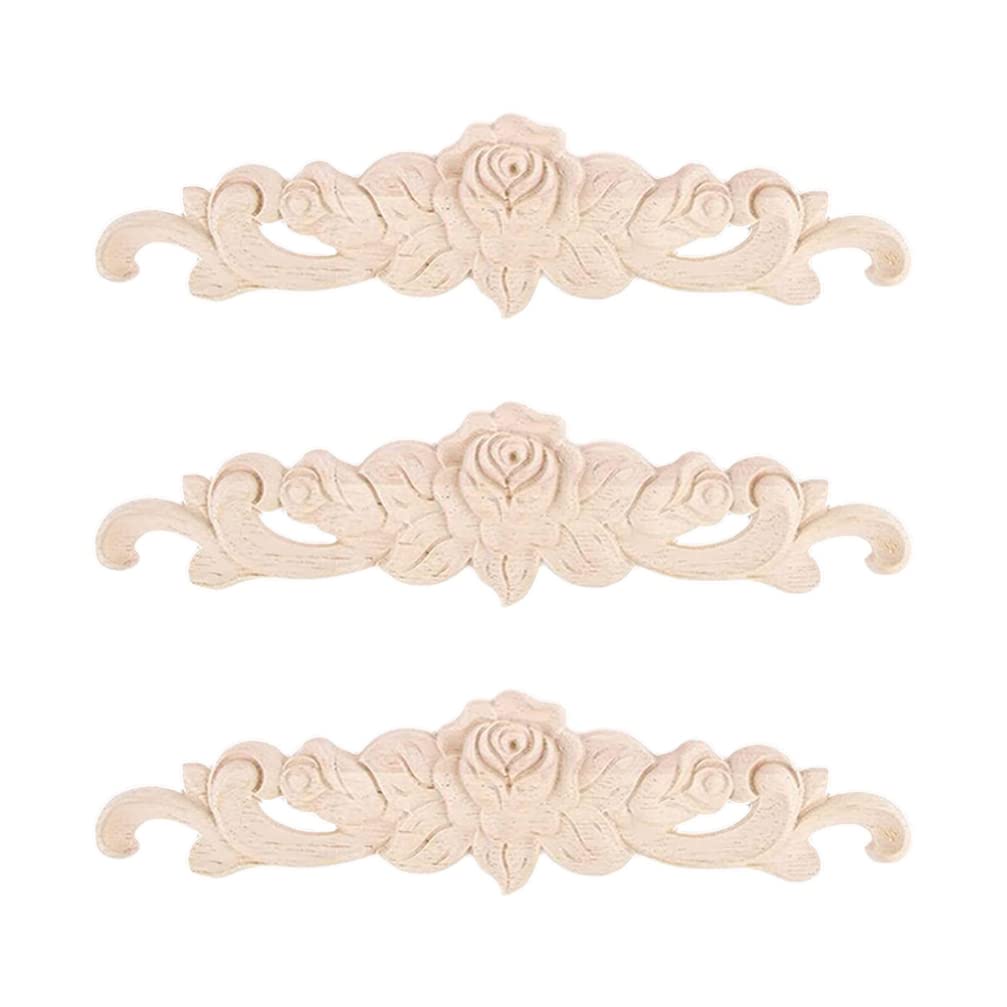 3pcs Unpainted Wood Carving Onlay Appliques for Furniture - 20x5cm Ladder & Mushroom Decor - Handcrafted Wood Corner Onlays for Cabinet Doors, Dressers & Home Decor - Perfect for DIY Furniture Upgrades & Vintage Home Styling