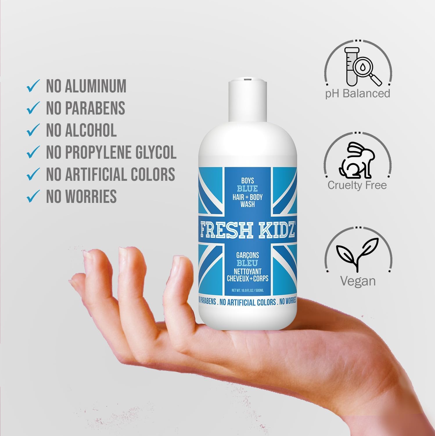 Fresh Kidz Hair & Body Wash 16.9 fl.oz + 2 Roll On Deodorants 1.86 fl.oz for Kids & Teens - Boys Blue Set | Gentle Daily Care for Active Children | Gym, School & Sports Ready