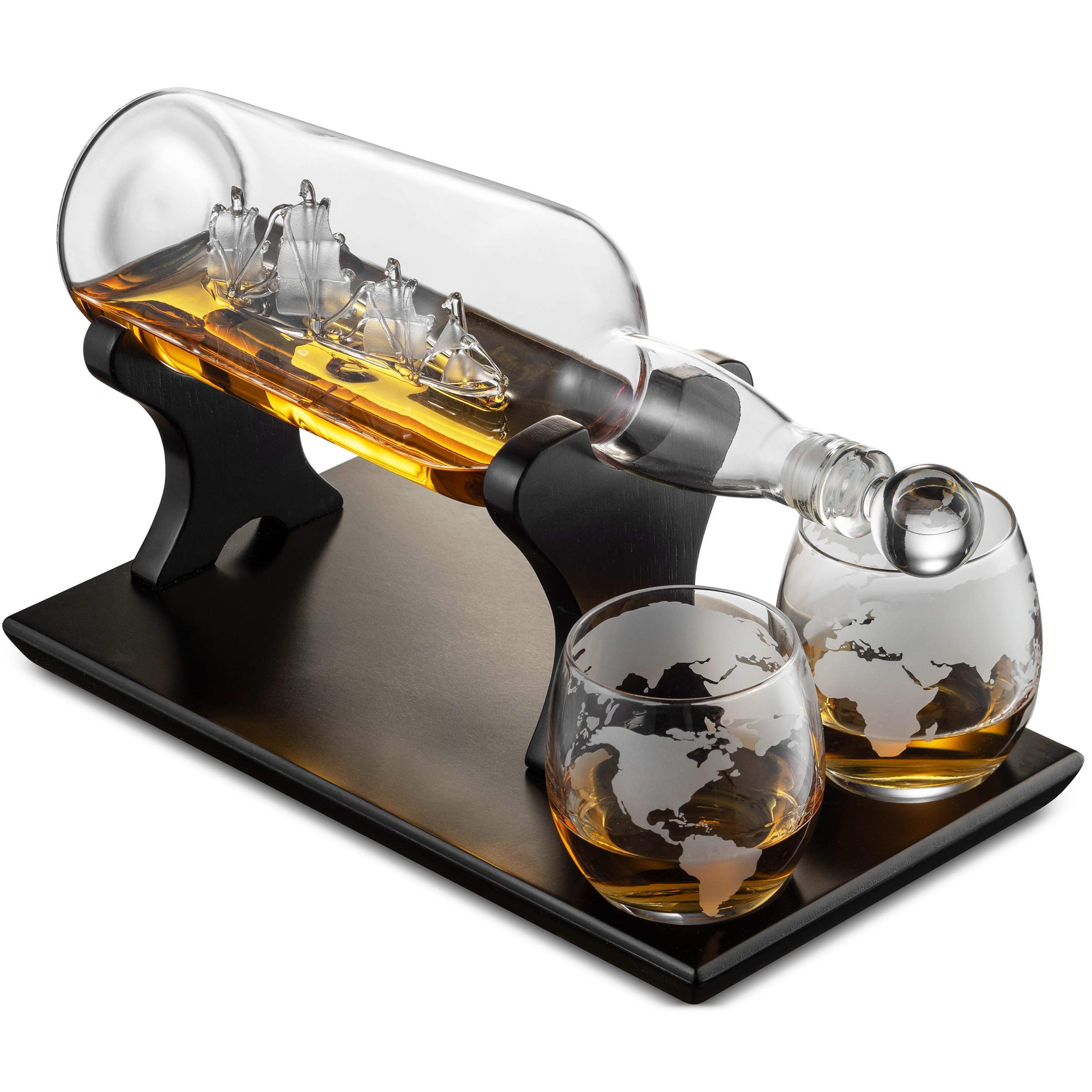 Godinger Whiskey Decanter Set with 2 Glasses - Elegant Ship in a Bottle Design for Scotch, Bourbon & Liquor - Perfect Bar Accessories & Unique Gift for Men (Home Bar, Dinner Parties, Anniversary Present)