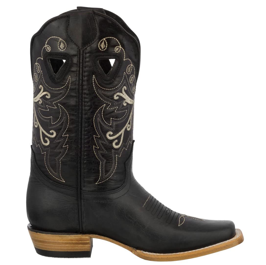 Texas Legacy Women's Jesse Black Western Cowboy Boots - Genuine Leather Square Toe for Country Dancing, Rodeo & Western Fashion
