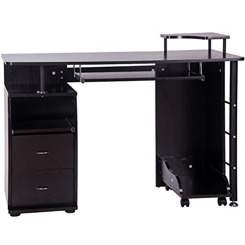 Merax Black Computer Desk with Sliding Keyboard Tray & Monitor Shelf - Home Office Desk with Drawers for Students & Professionals - Perfect for Small Spaces, Gaming & Remote Work