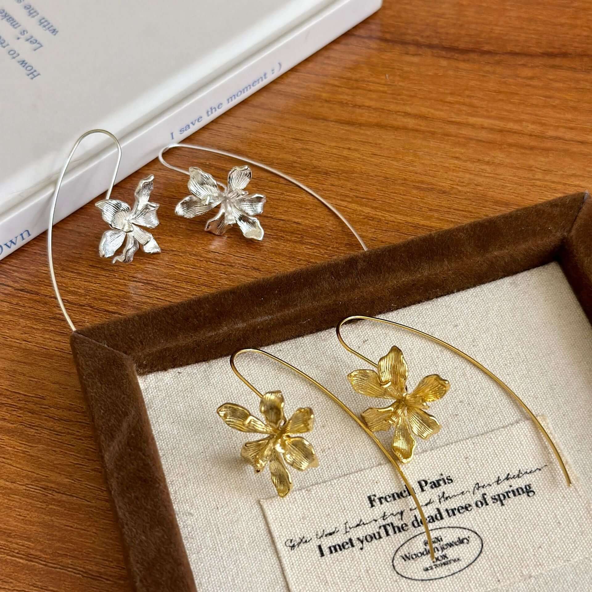 Petite Iris Flower Drop Earrings with Hook | HE2187 | Elegant Dangle Earrings for Women, Perfect for Weddings, Parties & Everyday Wear