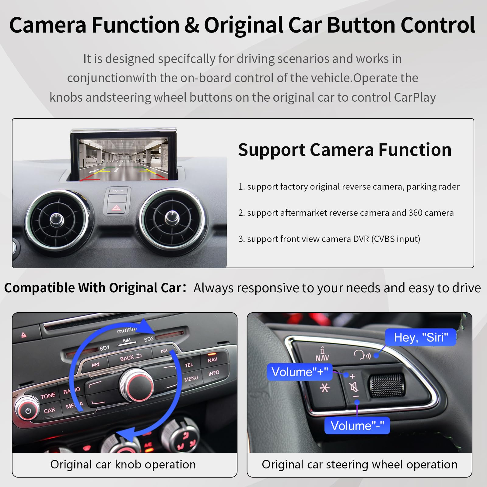 Road Top Wireless CarPlay & Android Auto Retrofit Kit for Audi A1 (2013-2018) with RMC System - Supports Navigation, MirrorLink, Rear Camera & Siri Voice Control | Plug & Play Upgrade for Seamless Smartphone Integration & Safer Driving