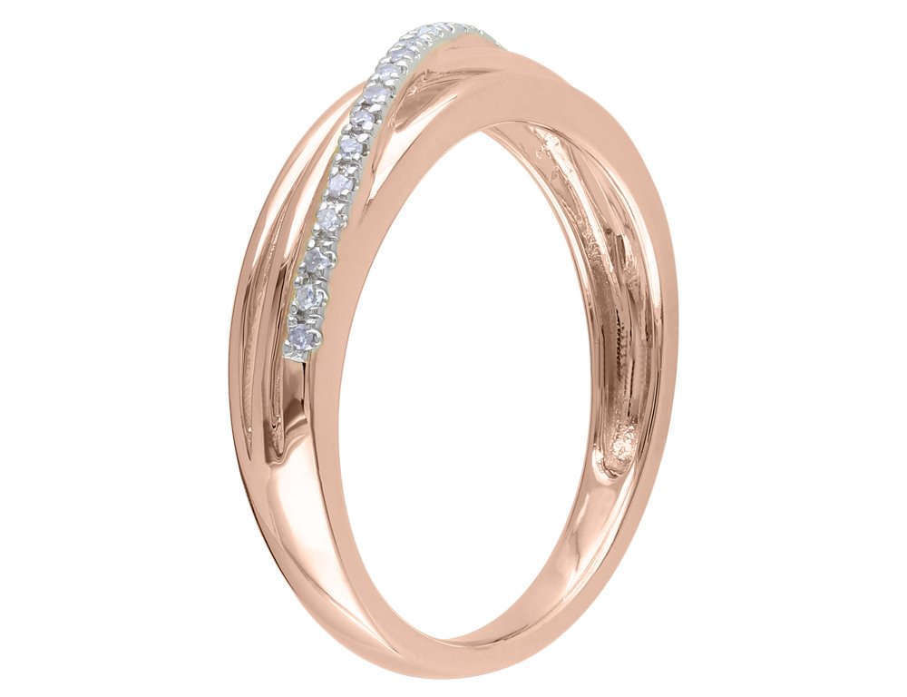 Rose Gold Plated Sterling Silver Diamond Crossover Ring for Women - Elegant Stackable Band for Everyday Wear, Anniversary & Gift Giving