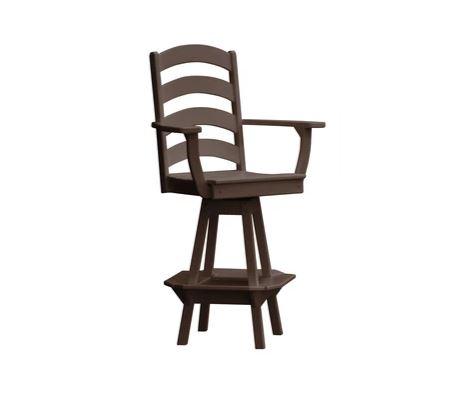 A & L Furniture Ladderback Swivel Bar Chair with Arms - Modern Counter Height Stool for Kitchen Island, Breakfast Nook & Home Bar