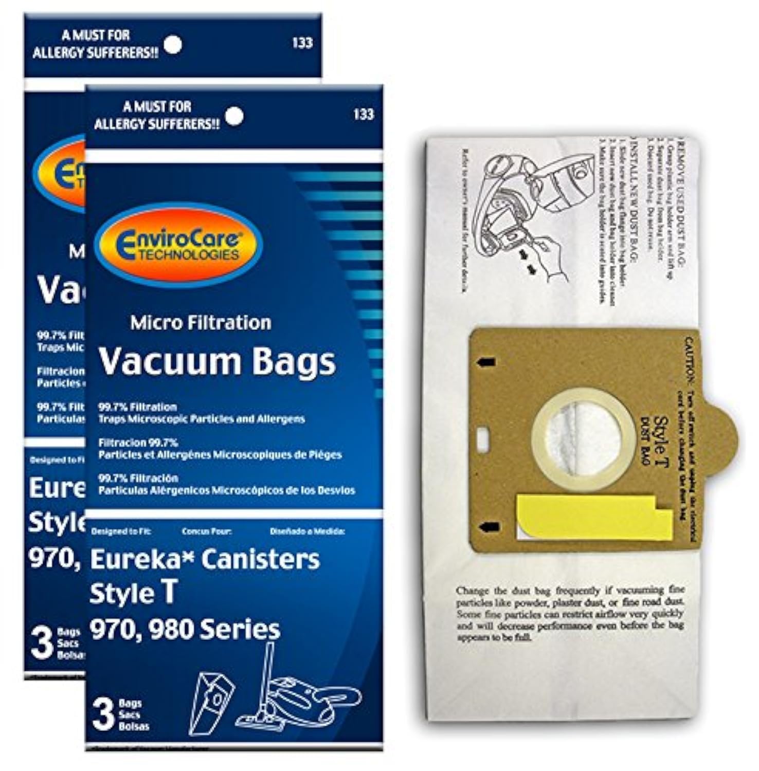EnviroCare Replacement Micro Filtration Vacuum Bags for Eureka Style T Canisters - 6 Pack White | Perfect for Pet Hair, Allergies & Deep Cleaning