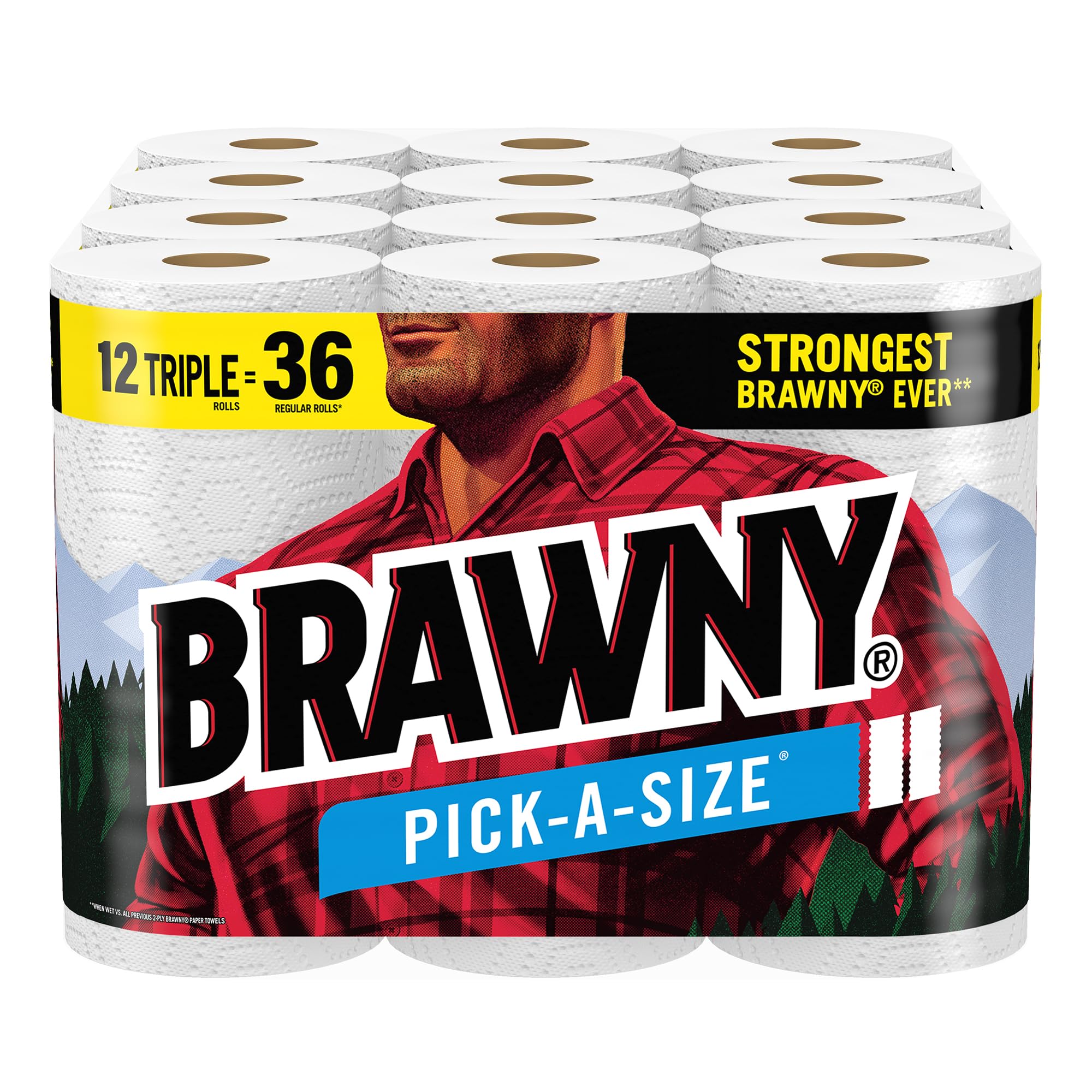 Brawny® Pick-A-Size® Paper Towels - 12 Triple Rolls (36 Regular Rolls) | Ultra Absorbent, Strong & Durable | Perfect for Kitchen Cleaning, Spill Absorption & Household Use