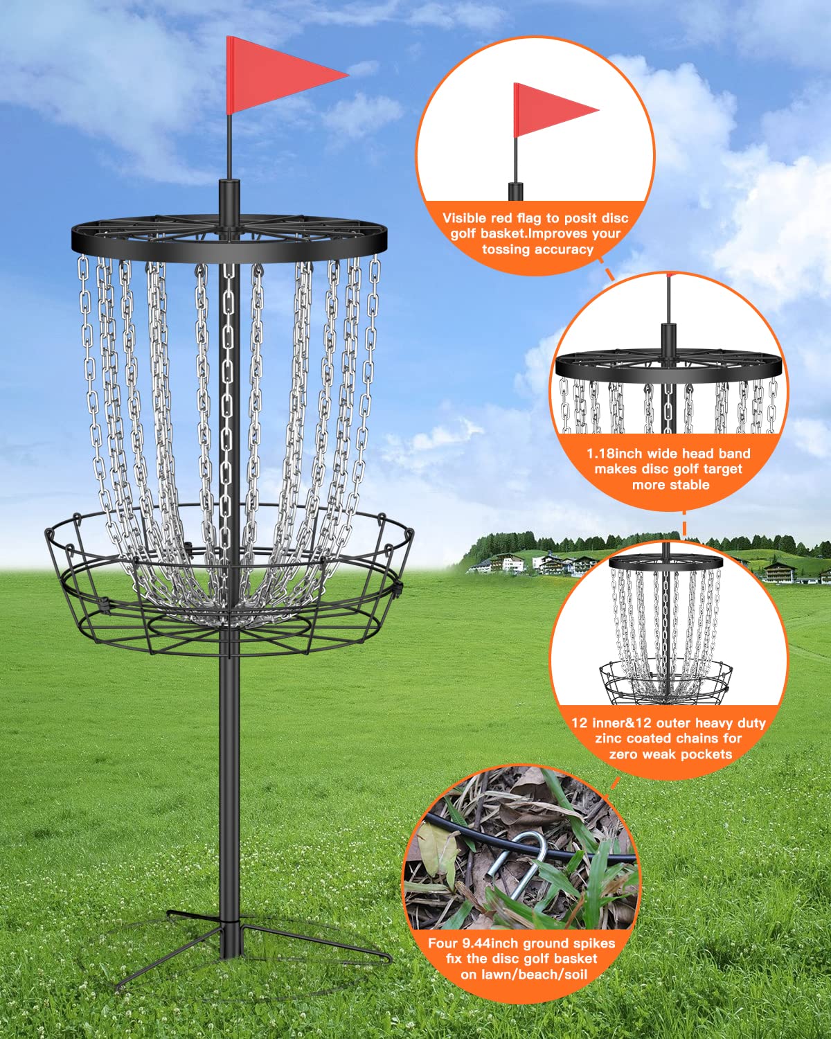 Professional NQV 24-Chain Portable Disc Golf Basket with Carry Bag - Indoor & Outdoor Disc Golf Target, Cage, Goal for Practice & Games | Perfect for Backyard, Park, and Tournament Play