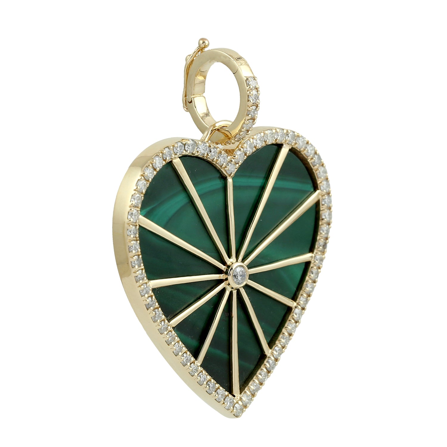 14K Yellow Gold Bezel Set Malachite Gemstone Pave Diamond Heart Pendant Necklace for Women - Elegant Jewelry Gift for Valentine's Day, Anniversary & Special Occasions