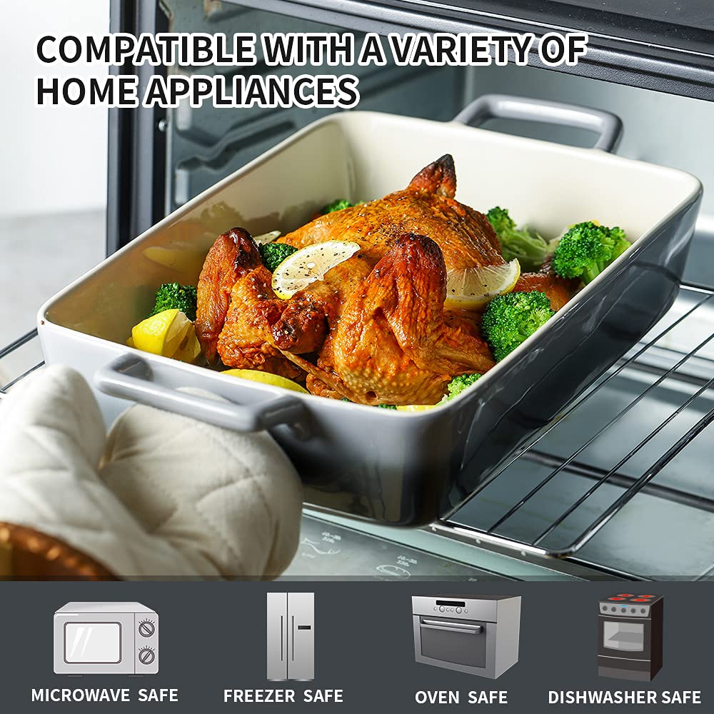 KOOV 3-Piece Ceramic Bakeware Set - 12 x 8.5 Inch Rectangular Baking Dish & Pans for Cakes, Casseroles, Lasagna, Roasting - Oven & Microwave Safe Kitchen Essentials (Gradient Gray) | Perfect for Holiday Baking, Dinner Parties & Everyday Cooking