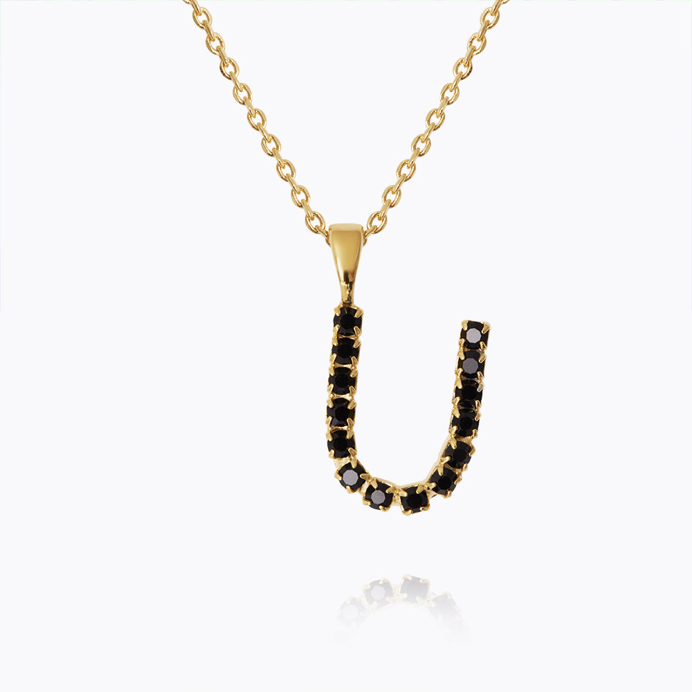 Personalized Mini Letter Necklace - U Initial Pendant in Black | Dainty Layering Jewelry for Everyday Wear, Gifts & Special Occasions