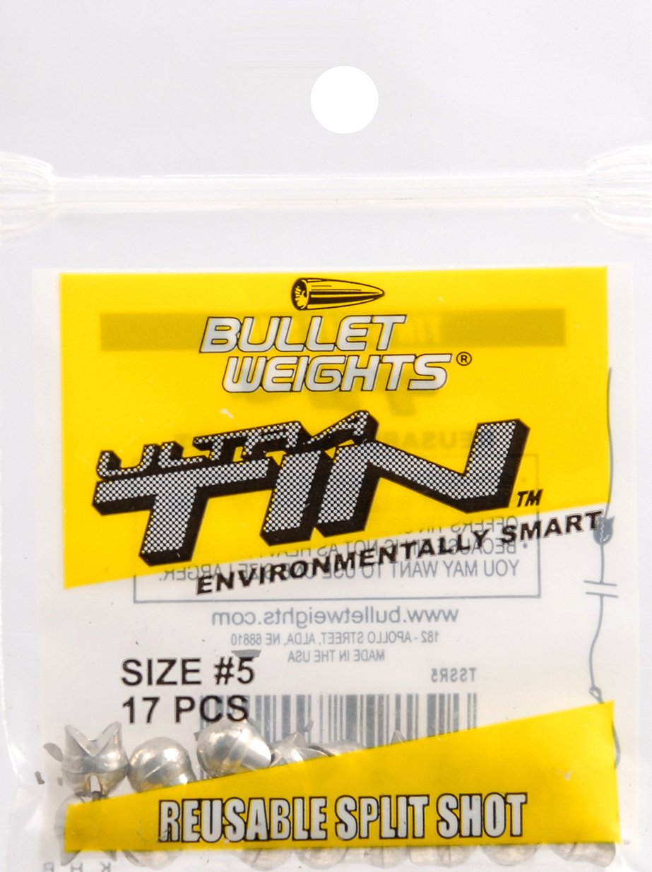 Bullet Weights Reusable Split Shot Fishing Sinkers - Size 5 (17-Piece Pack) - Perfect for Bass, Trout, and Panfish Fishing