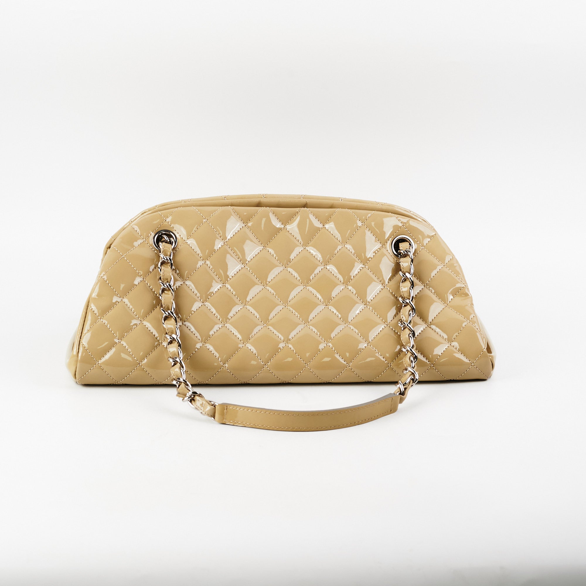 Chanel Mademoiselle Sage Green Patent Leather Bowler Handbag for Women | Luxury Designer Shoulder Bag for Work, Travel & Evening Events
