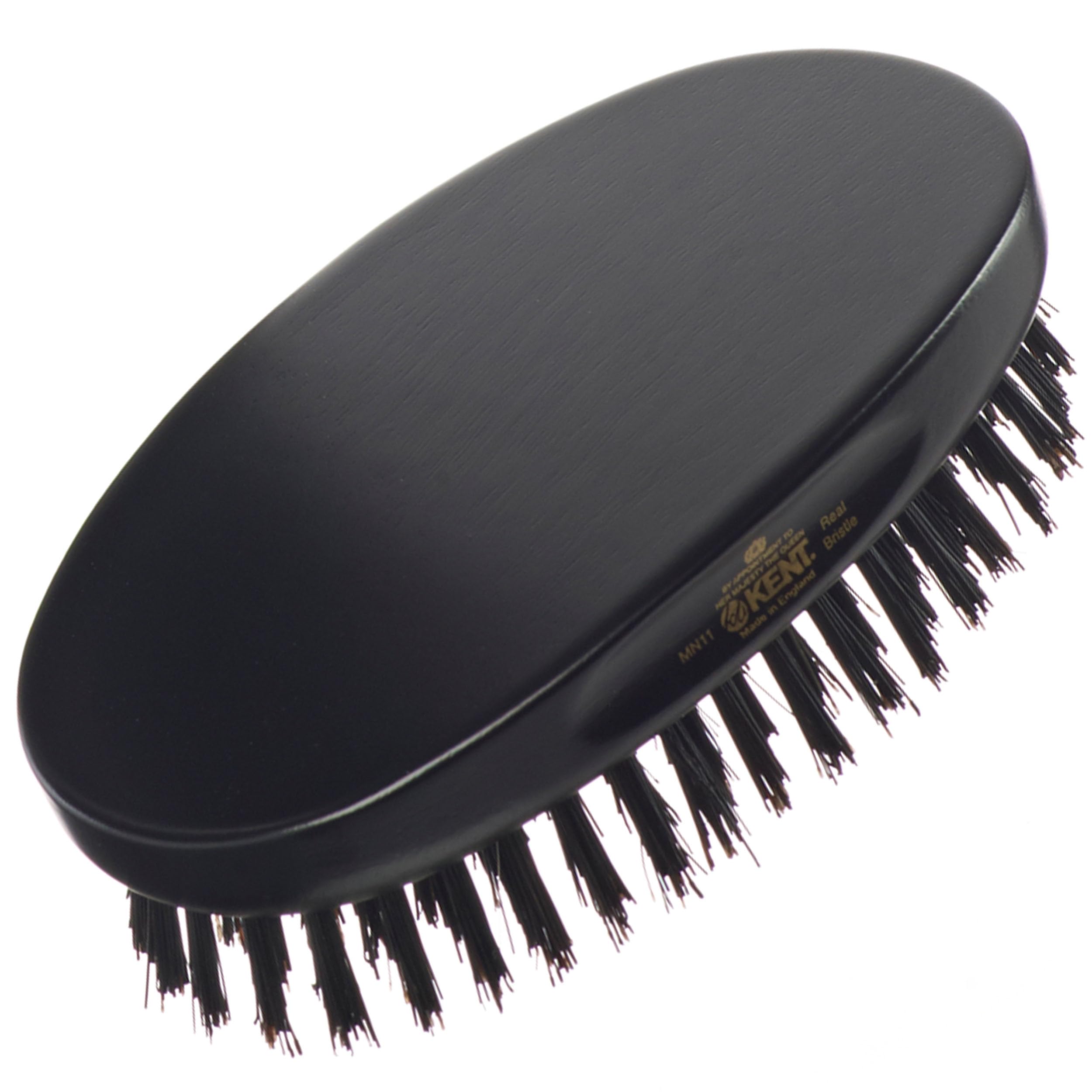 Kent MN11 Premium Men's Hair & Beard Brush - Natural Black Boar Bristle for Grooming, Scalp Massage & 360 Waves - Perfect for Daily Styling & Beard Care at Home or Travel