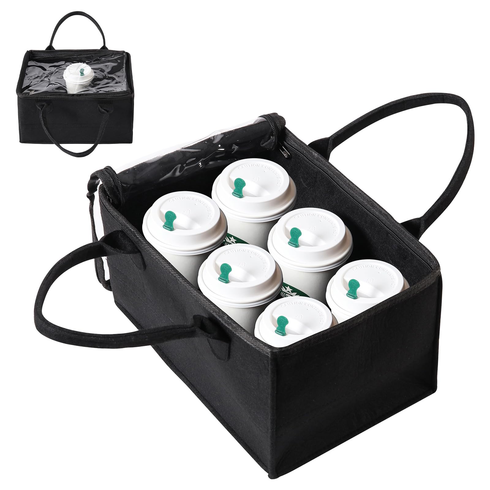 Portable 6-Cup Drink Carrier with Handle - Sturdy Black Beverage Holder for Coffee, Soda & Smoothies - Perfect for Parties, Picnics & Office Use