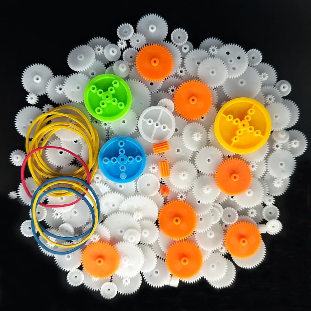 225PCS Plastic Gear Set Module 0.5 - Spindle Gear, Single & Double Reduction Gears, Belt Pulley for DC Motors - Compatible with RC Cars, Trucks, Robots, Helicopters - DIY Model Toy Gear Replacement Kit (225 Pieces) - Perfect for STEM Projects, Robotics, and Engineering Experiments