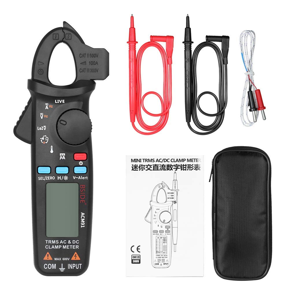 Professional Digital Clamp Meter - True RMS Auto-Ranging Multimeter for AC/DC Voltage, Current, Capacitance, Continuity, Temperature & Frequency Testing | Ideal for Electricians, HVAC Technicians & DIY Home Electrical Projects