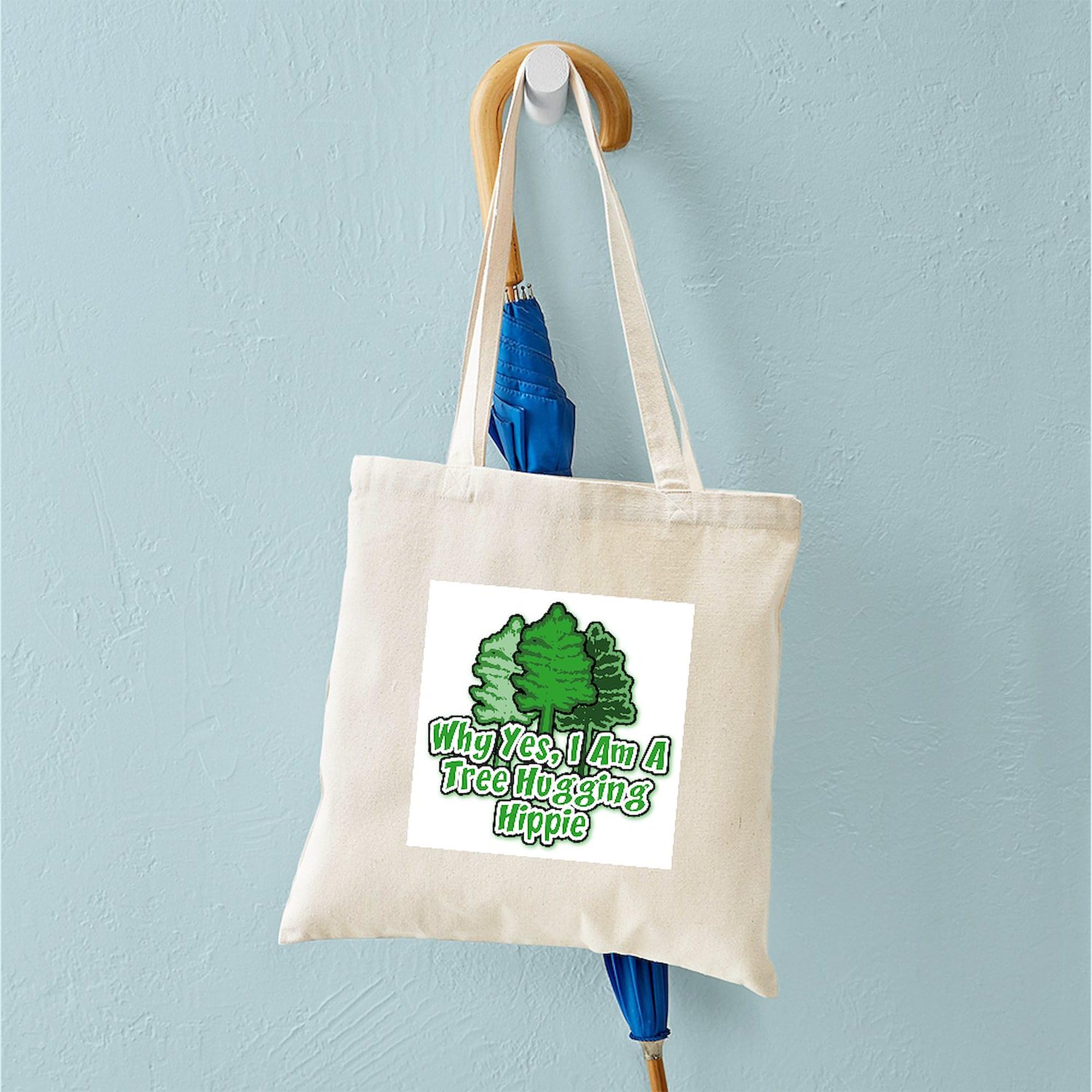 Eco-Friendly Tree Hugging Hippie Tote Bag - Natural Canvas Reusable Shopping Bag for Groceries, Beach & Farmers Market | Sustainable Cotton Carryall for Everyday Use
