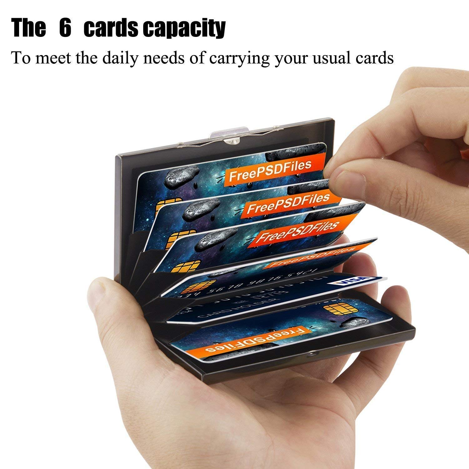 Storite 6-Slot RFID Blocking Metal Credit Card Holder Wallet - Slim & Secure for Men & Women (Shiny Black, 9.5 x 6.5 x 1.3 cm) - Perfect for Travel, Business & Everyday Use