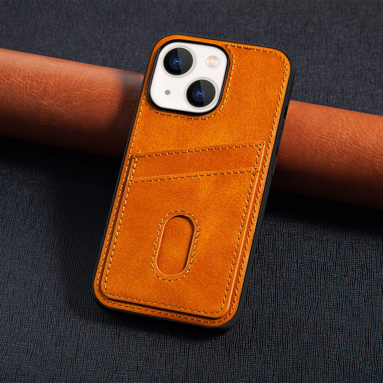 JabraOn Premium Leather Wallet Case for iPhone 14/14 Plus/14 Pro/14 Pro Max - Slim Fit Shockproof Protective Phone Cover with Card Holder (Orange) - Perfect for Everyday Use, Travel & Business Meetings