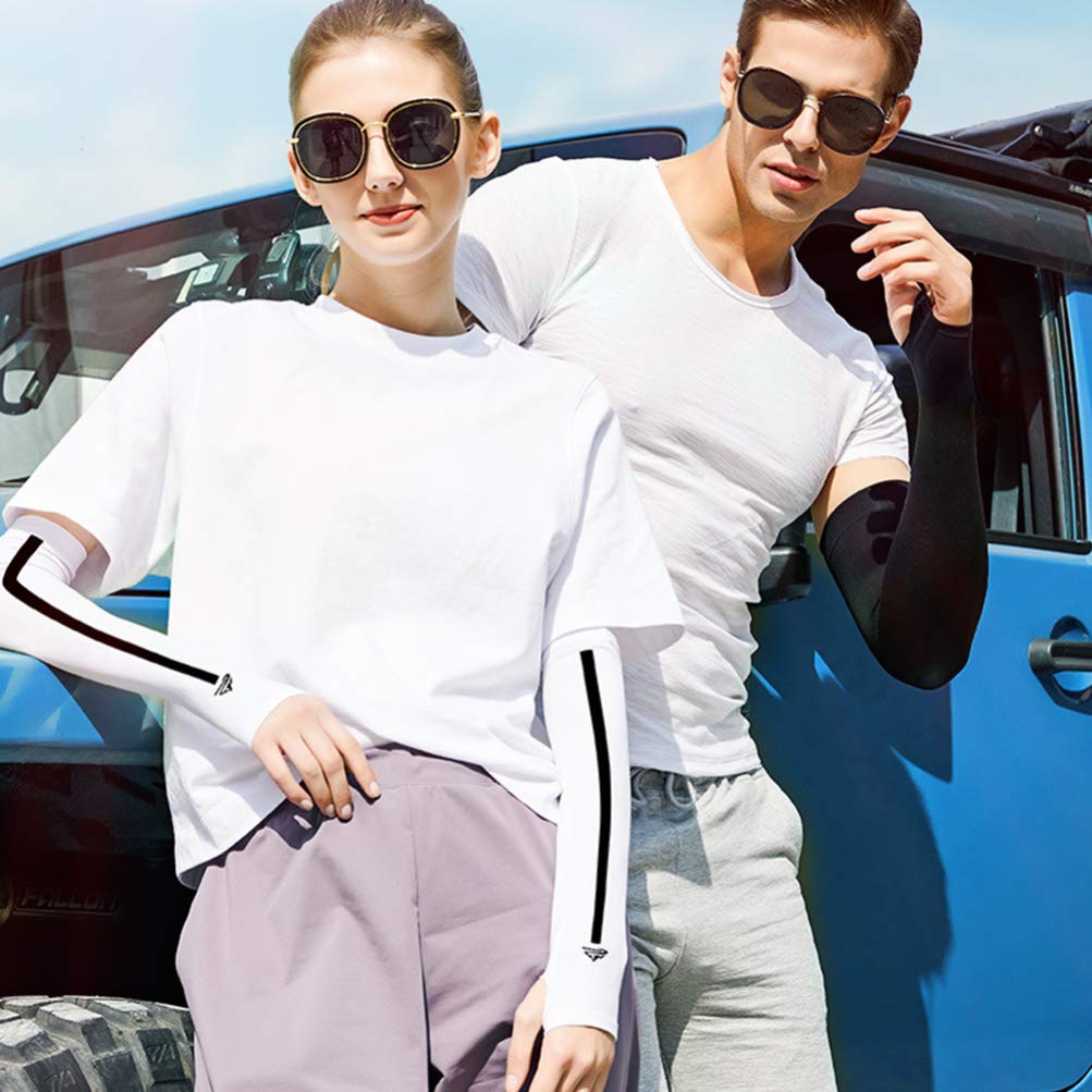 BESPORTBLE Cooling UV Protection Arm Sleeves - 1 Pair Unisex Long Sun Block Sleeves for Sports, Travel & Outdoor Activities | Breathable Skin Protect Arm Covers (White) - Perfect for Running, Cycling, Hiking & Summer Sun Protection