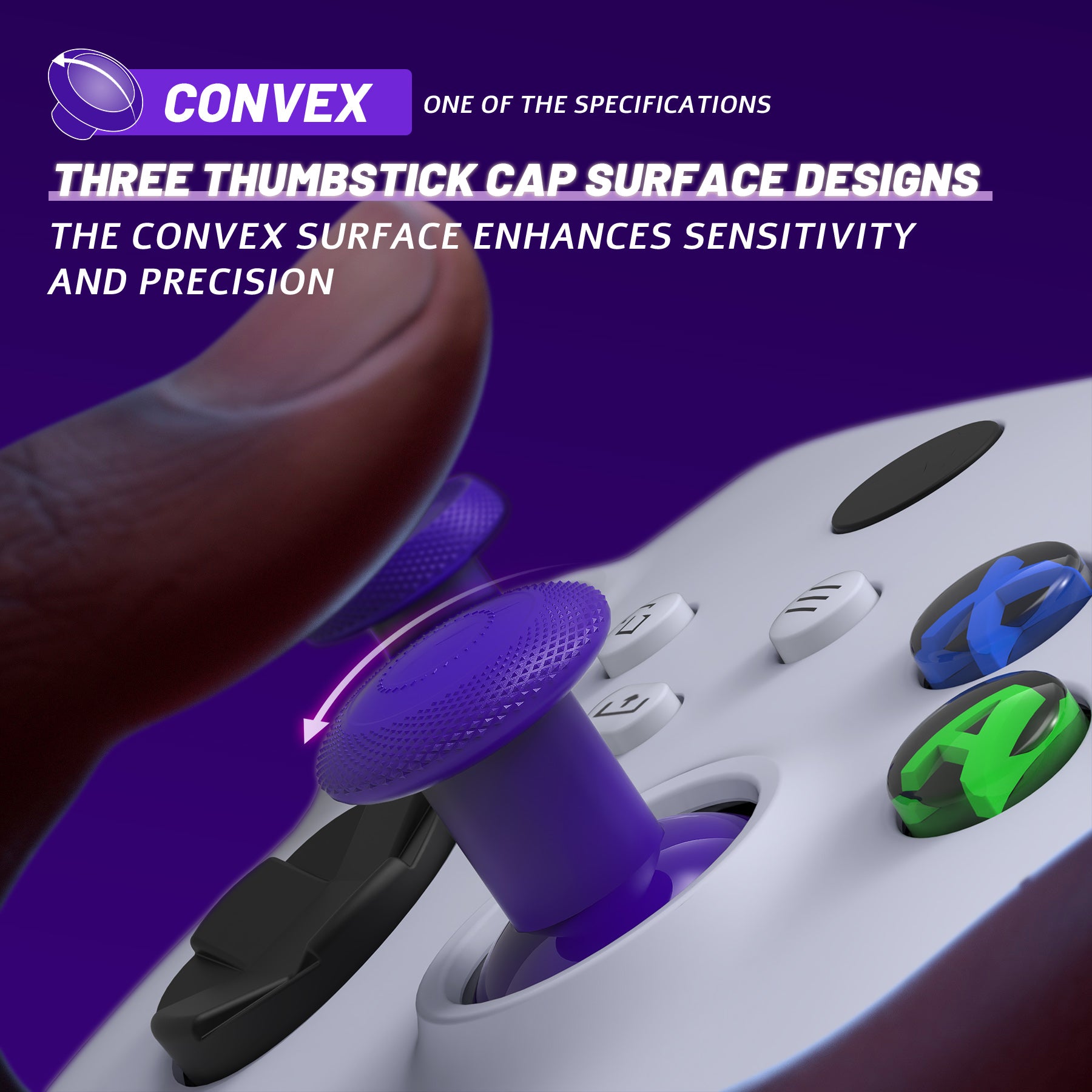 eXtremeRate ThumbsGear V3 Interchangeable Thumbsticks for Xbox Core Controller - 4 Height Adjustable Convex & Concave Joysticks Compatible with Xbox One S/X/Elite & Nintendo Switch Pro Controller (Purple, VRVX3M005) - Perfect for Gaming, FPS, Racing & VR Gaming