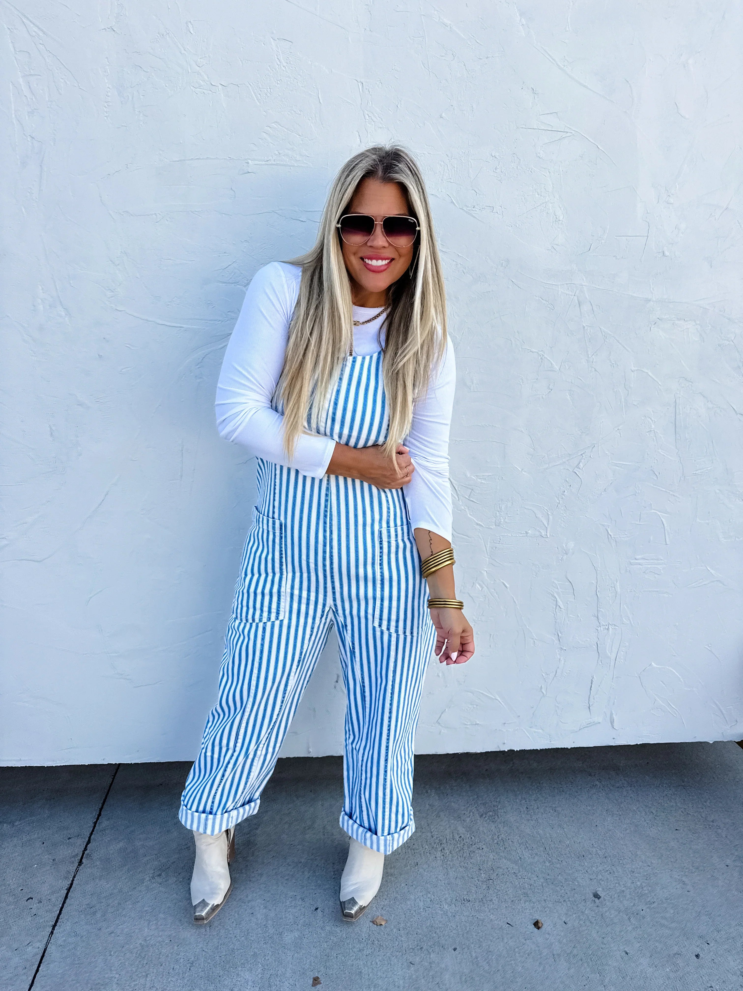 Blue Stripe Britte Romper Overalls for Women - Cute Denim Jumpsuit with Adjustable Straps | Perfect for Summer Outfits, Casual Wear & Outdoor Activities