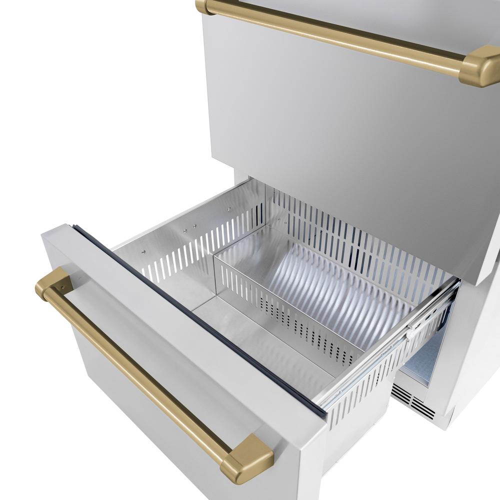 ZLINE Autograph Edition 24 Inch Outdoor Rated Dual Refrigerator Drawer - Stainless Steel Doors with Champagne Bronze Handles (RDSOZ ST 24 CB) | Perfect for Outdoor Kitchens, Patio Bars & Backyard Entertaining