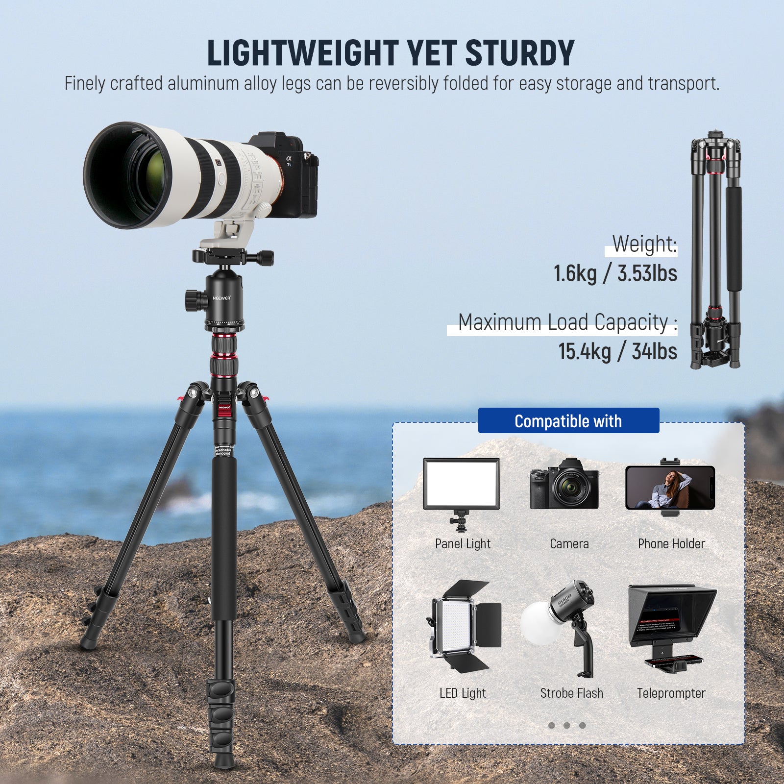 NEEWER TP77 77-Inch Lightweight Aluminum Camera Tripod & Monopod 2-in-1 with Quick Release Plate - Professional Photography, Vlogging, Travel & Outdoor Shooting