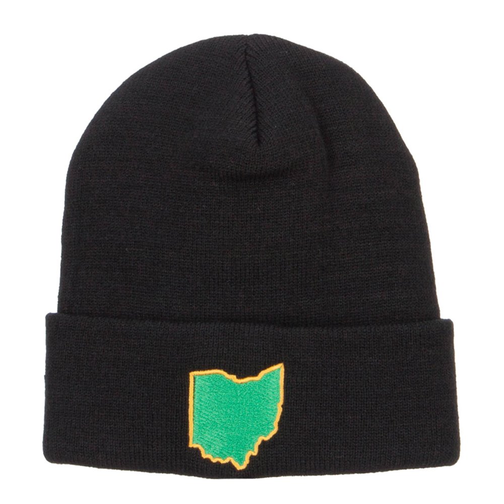 Ohio State Map Embroidered Long Beanie Hat - Warm Winter Skull Cap for Men & Women - Perfect for Football Games, Outdoor Activities and Cold Weather
