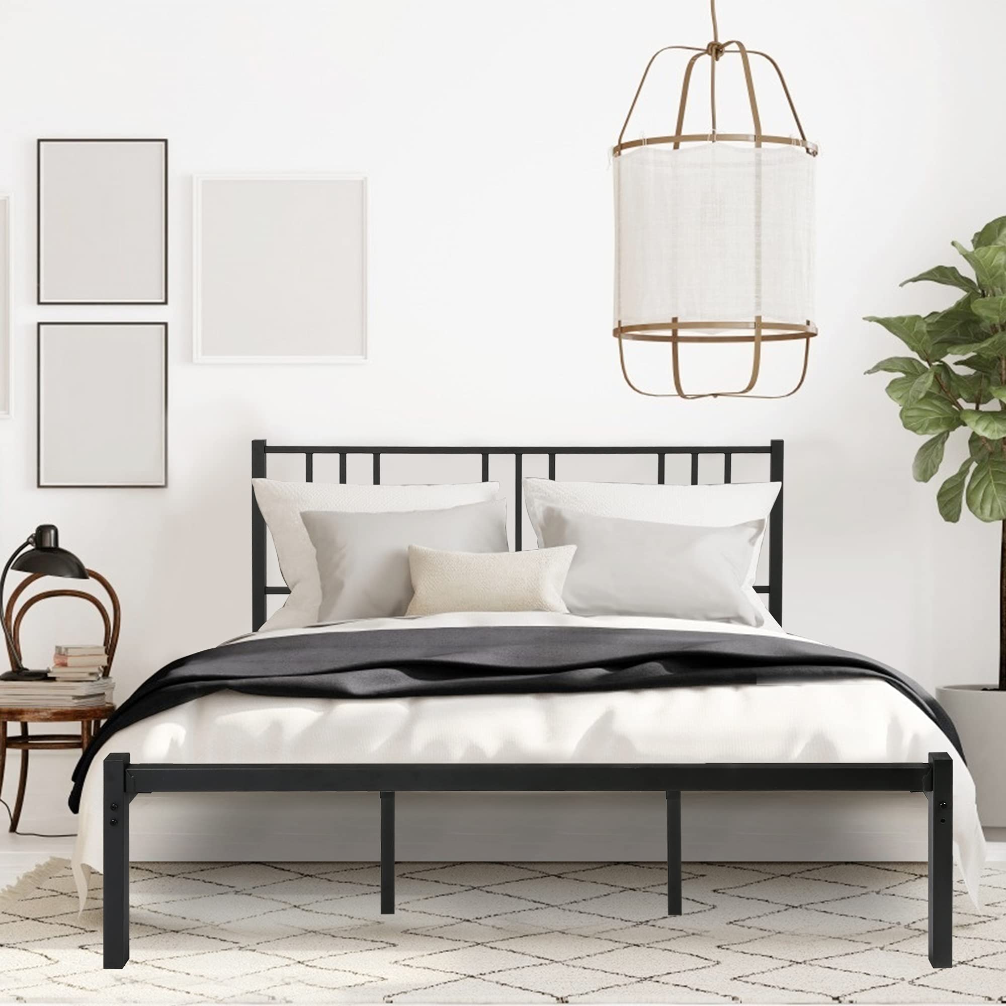 14 Inch King Size Metal Bed Frame with Headboard & Under Bed Storage - Heavy Duty Steel Slat Support, Noise Free Platform Bed Foundation, No Box Spring Needed - Perfect for Master Bedroom, Guest Room & Small Spaces (Black)