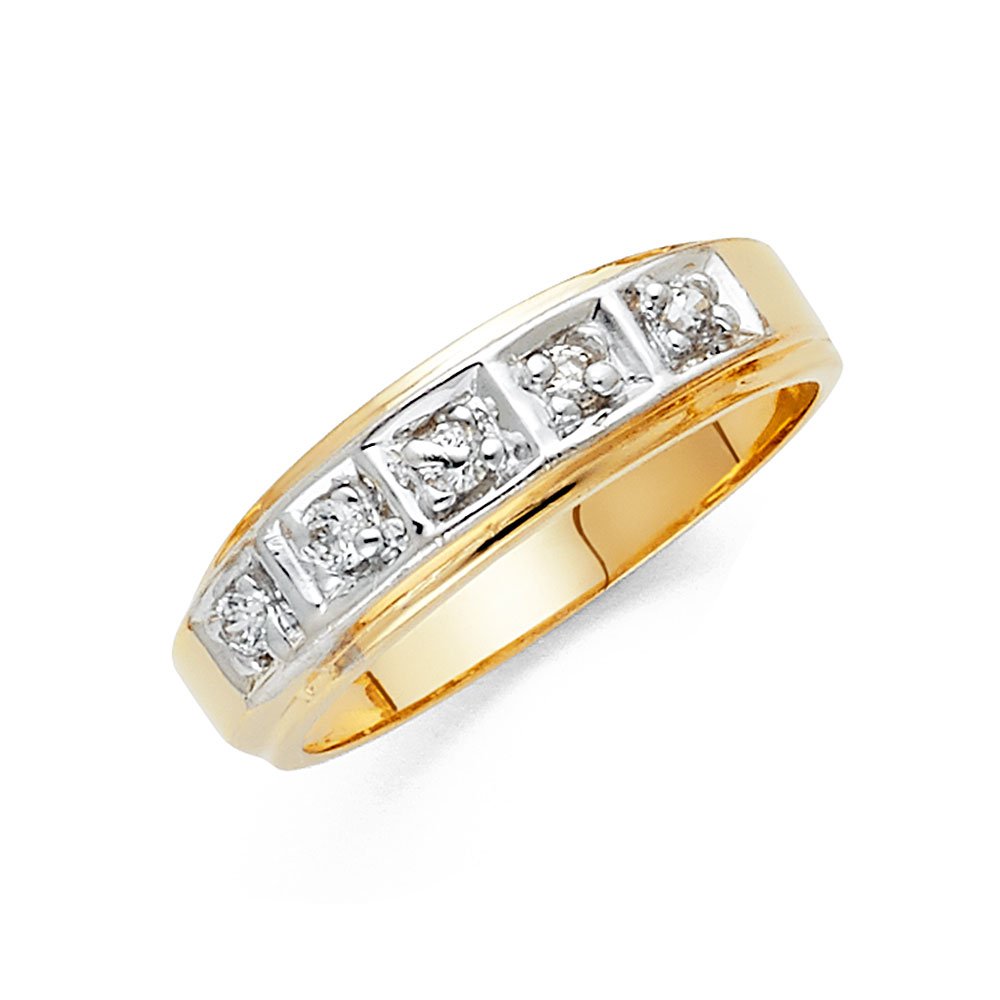 14K White & Yellow Gold Two-Tone Round Cubic Zirconia Men's Wedding Band Ring - Anniversary Gift for Him, Engagement, Promise Ring, or Special Occasion Jewelry