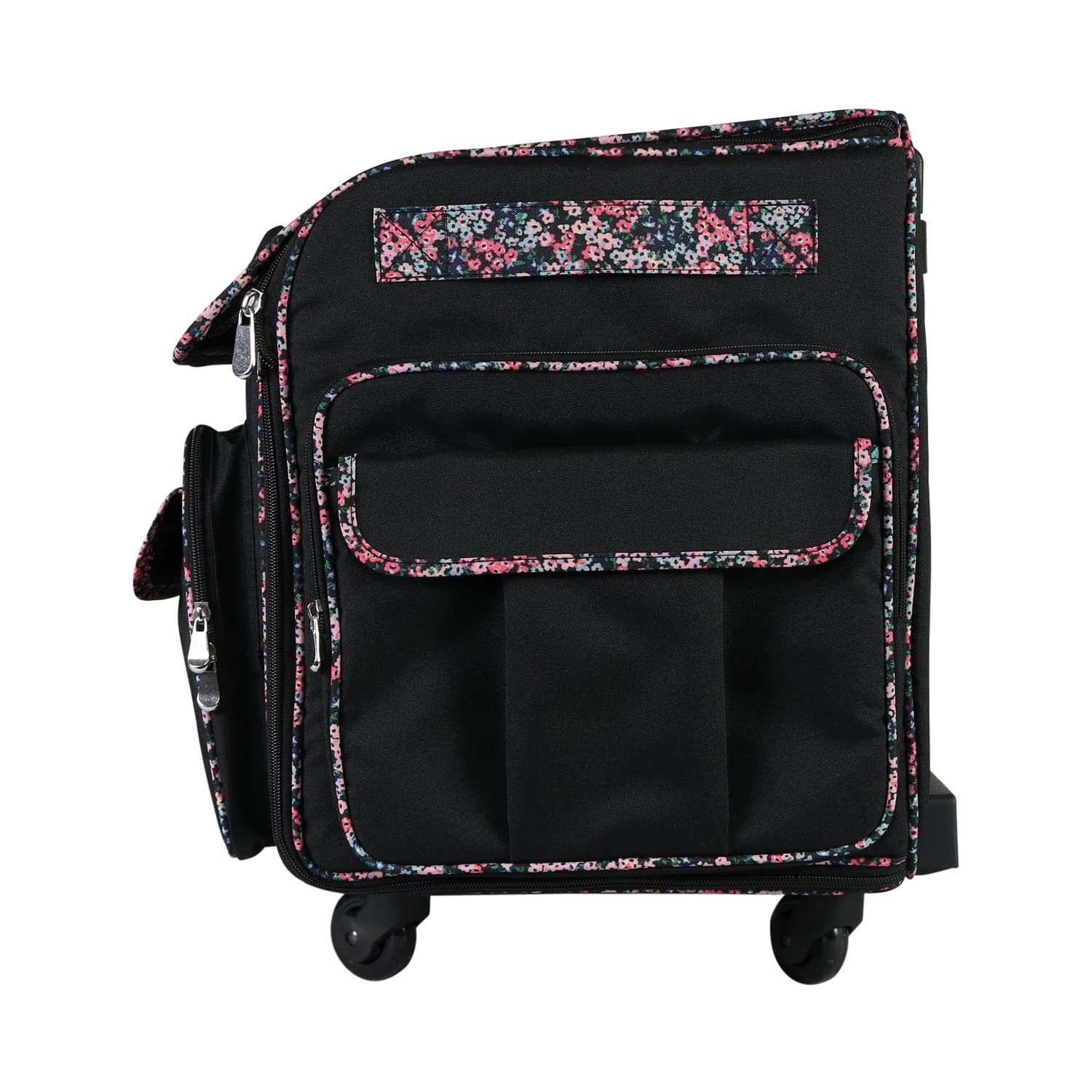 Everything Mary XXL Rolling Sewing Tote Bag - Universal Travel & Craft Storage Case for Brother/Singer Sewing Machines (Black Floral) - Perfect for Sewing Classes, Quilting Projects & Machine Transport